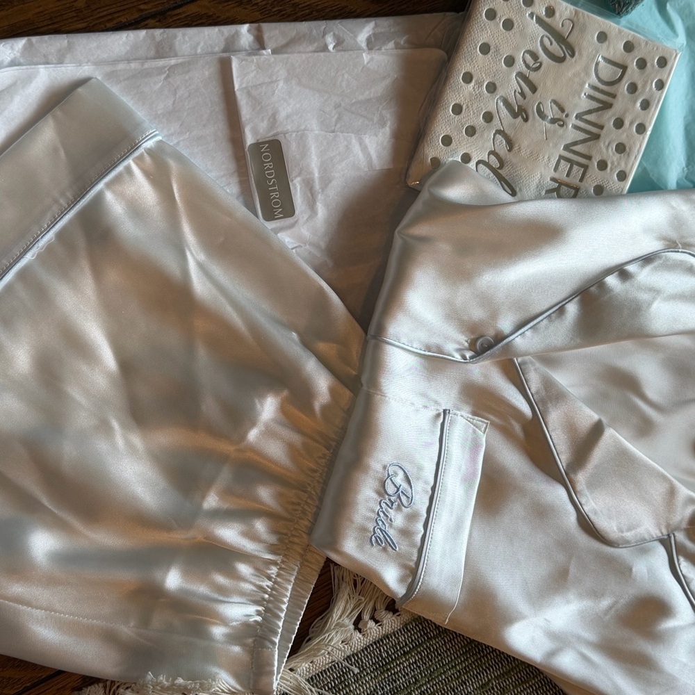 Personalized Satin Pajama Set in Pearl White